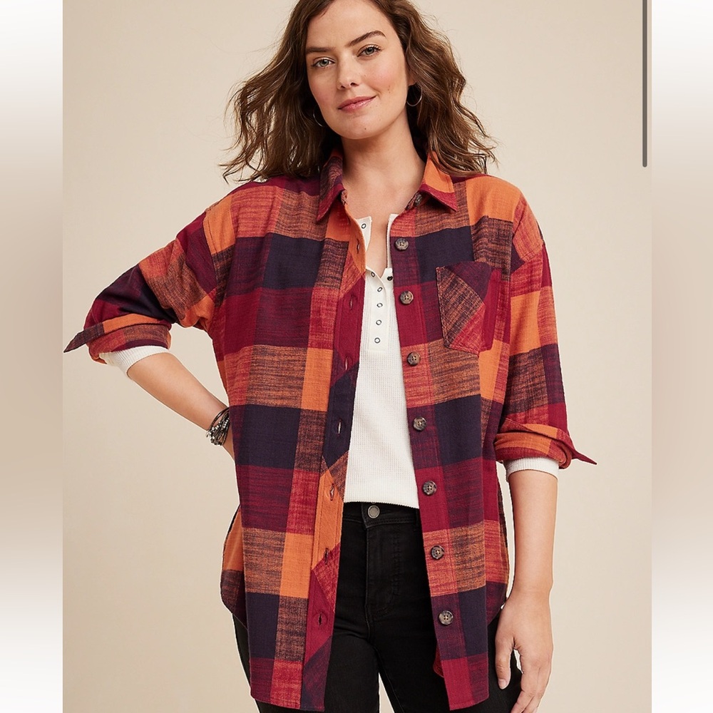 Maurices Cabin Plaid Boyfriend Tunic Shirt